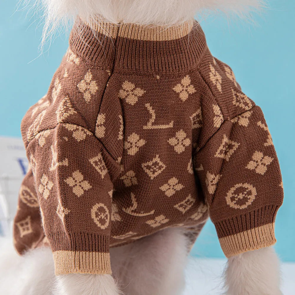 A thick wool dog sweater for winter available in multiple sizes and colours.