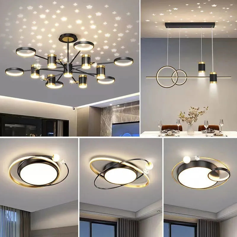 Black 13-head iron pendant lamp with Nordic star design and remote control