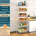 Black six-layer freestanding kitchen storage rack trolley made of carbon steel.