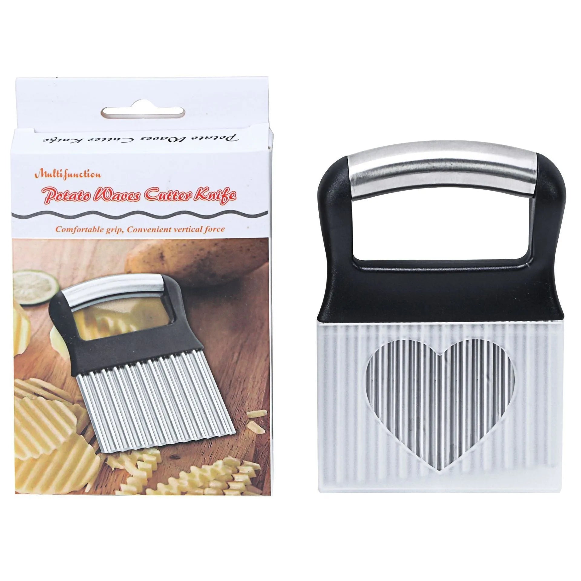 Stainless steel potato wave knife for crinkle cutting chips and waffle fries