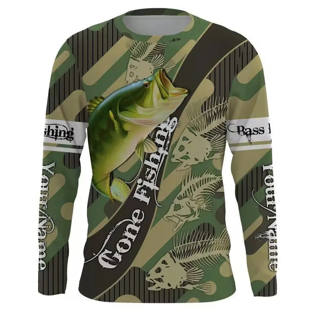 Men's long-sleeved pullover top with a fish pattern print in Milk Silk fabric.