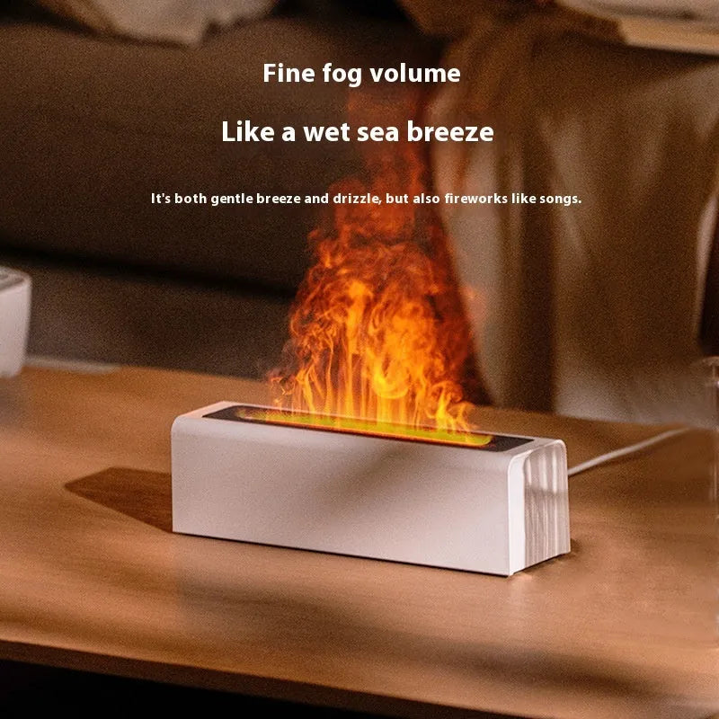 Square USB aroma diffuser with colourful flame lighting effect and water mist emission