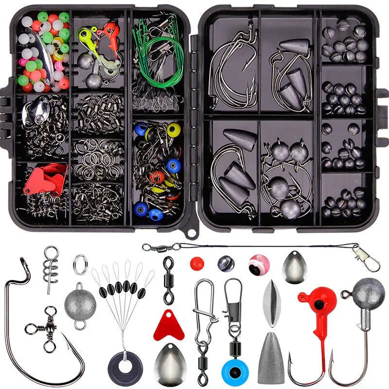 Weihe 257-piece fishing lure accessory set in orange box with organised compartments for Texas rig, sea and rock fishing