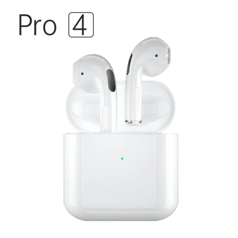 Pro4 White and Black wireless in-ear sports Bluetooth headphones showing in-ear design.