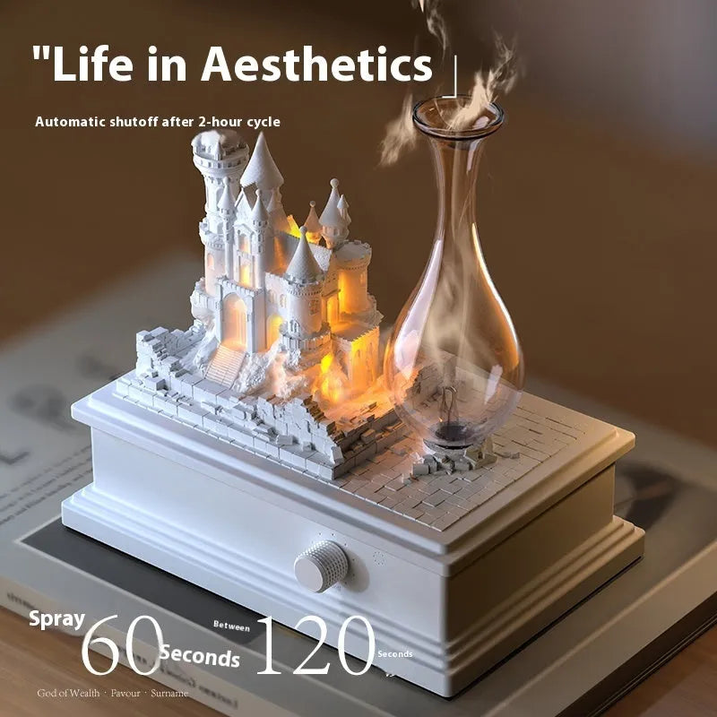 White medieval castle waterless aromatherapy machine with cold fragrance diffusion and USB Type-C charging