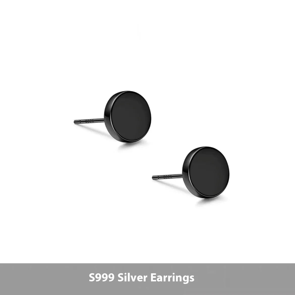Sterling silver S999 flat ear bone studs in round geometry shape showing silver and black colour options
