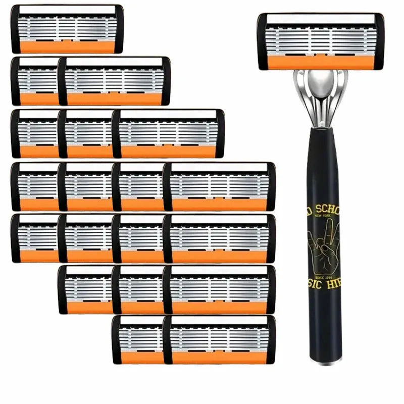 Black six-layer finger type manual shaver handle with multiple blade configuration options