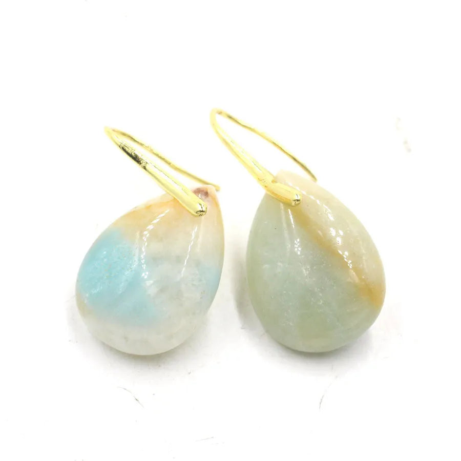 Geometric water drop crystal earrings with electroplated finish in multiple gemstone colours