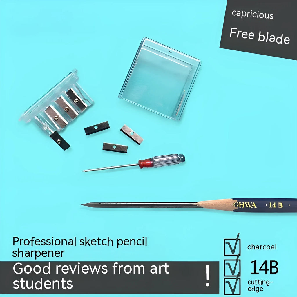 Geometric-shaped four-hole pencil sharpener with plastic construction and screwdriver accessory