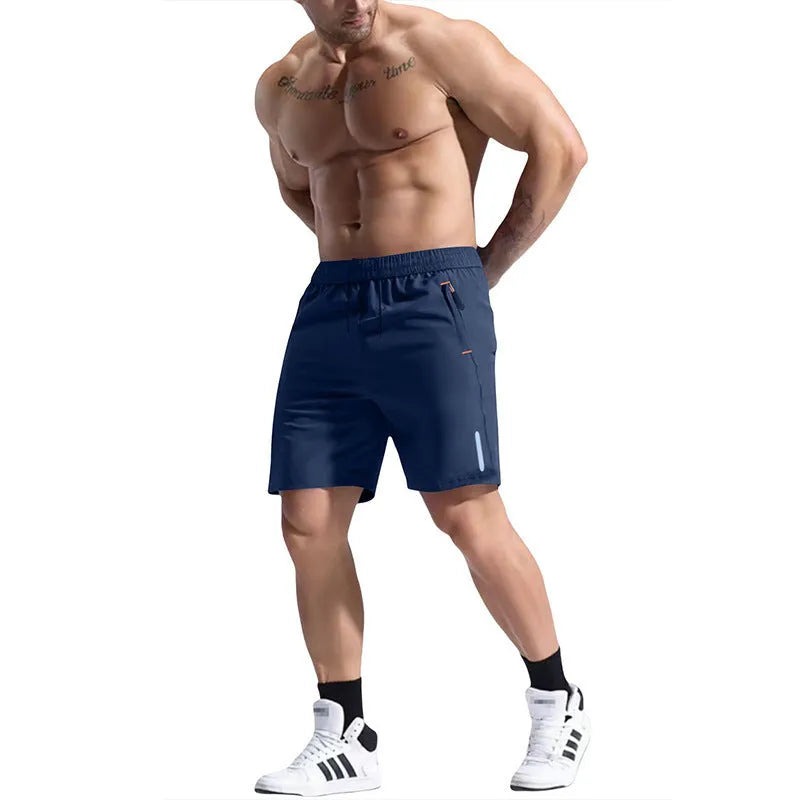 Men's grey elastic waist sports shorts with drawstring, made from bamboo fibre blend fabric.