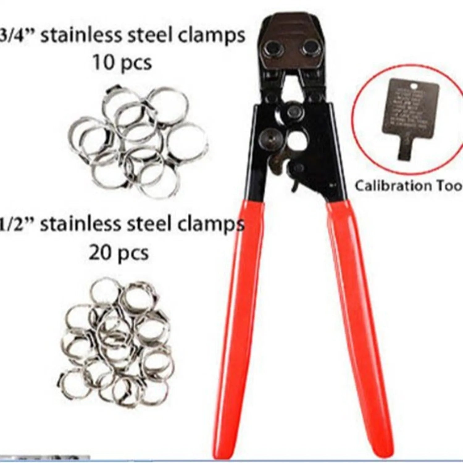 Red cloth case containing a single metal PEX clamp tool with a carbon steel cutting edge.