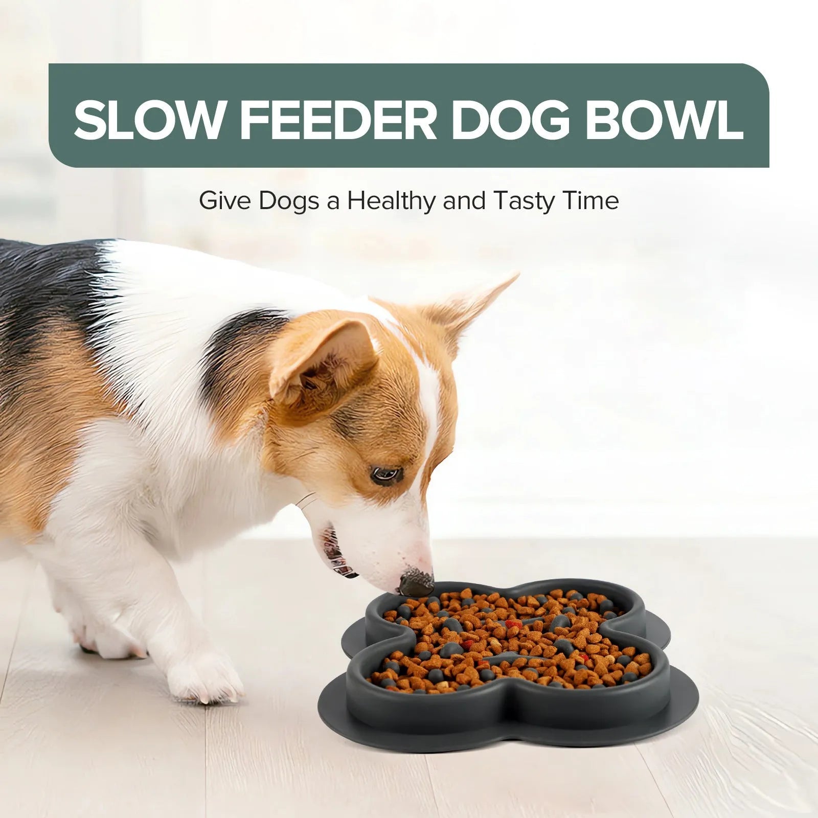 Silicone pet slow feeder licking mat in green colour with textured surface and non-slip base.