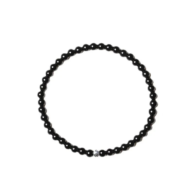 Black agate obsidian blue san stone bracelet geometric design electroplated finish