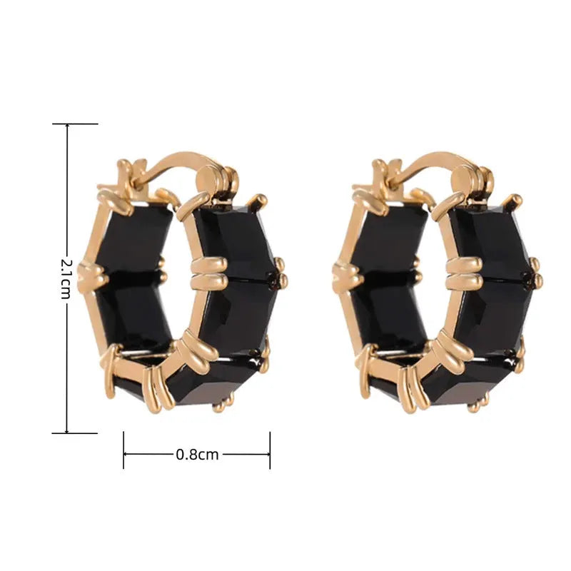 Geometric U-shaped women's earrings with round zircon elements and gold electroplated finish