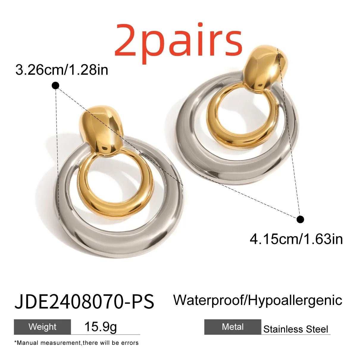 Gold plated titanium steel double layer hollow stud earrings with round geometric design