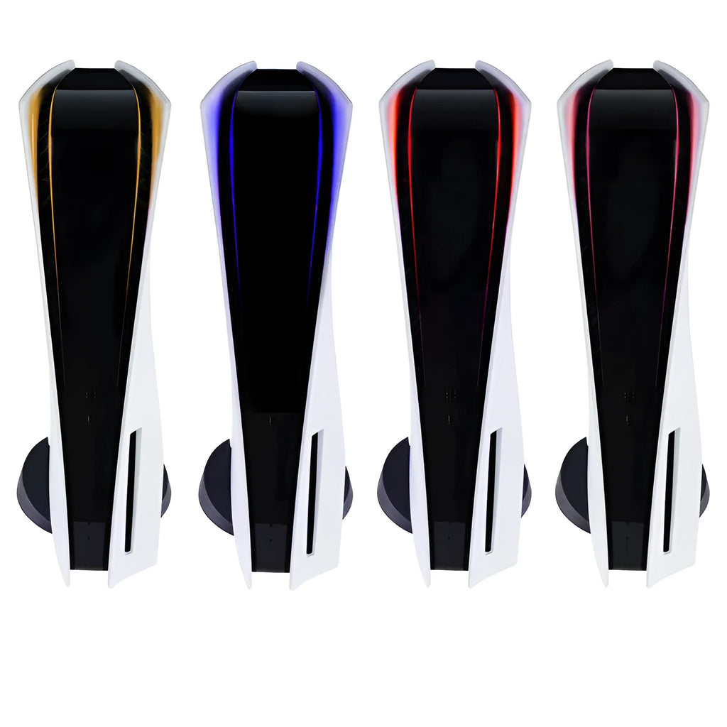 PS5 light bar sticker in carbon fibre pattern showing pink, red, gold, and blue colour options.