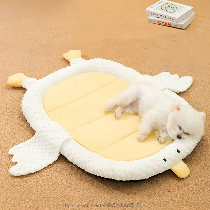 Bedsure grey waterproof orthopedic sofa-style dog bed with removable cover on a wooden floor