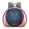 Transparent space capsule cat carrier bag with a metallic hard shell front cover