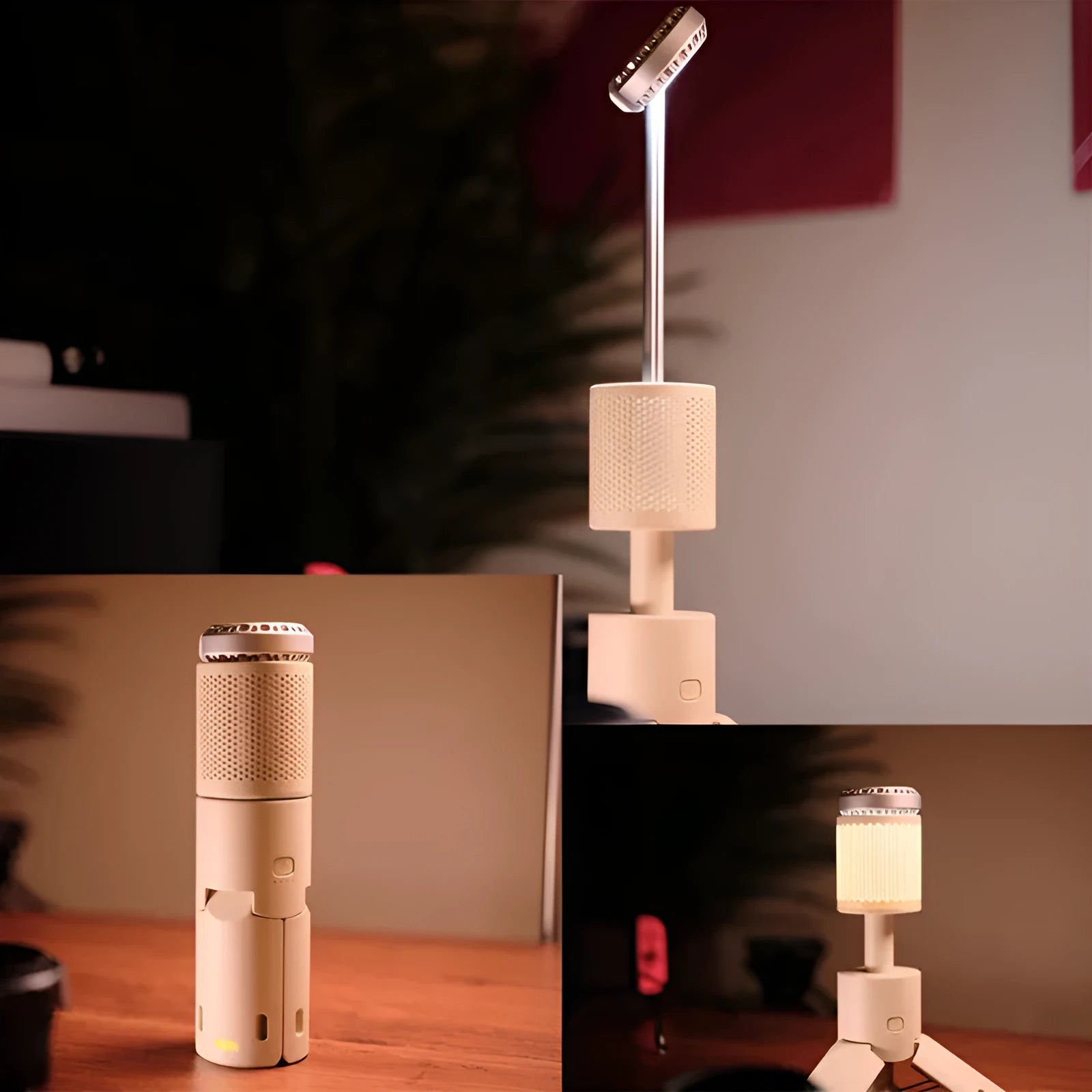 Portable LED camping lantern in off white or dark gray with button switch