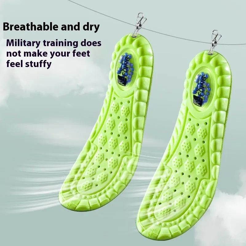 Green sports massage insoles with PU air cushion and argy wormwood material