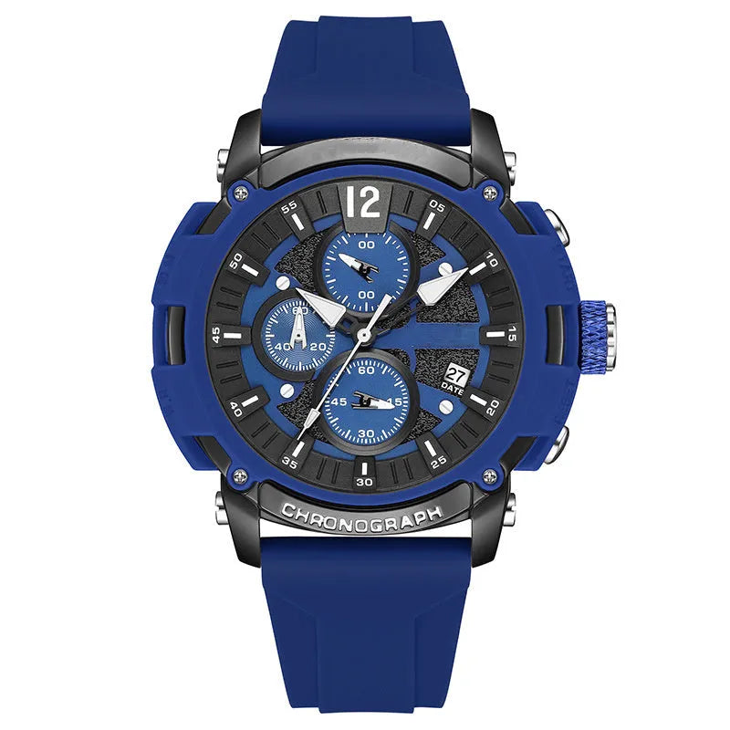 Men's multi-function waterproof watch with 51mm case, night light display and calendar function