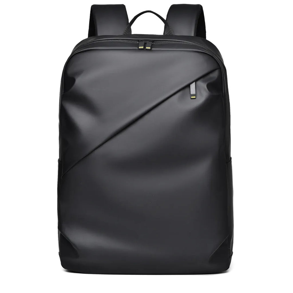 Men's waterproof backpack in black colour made from PU leather with large capacity design
