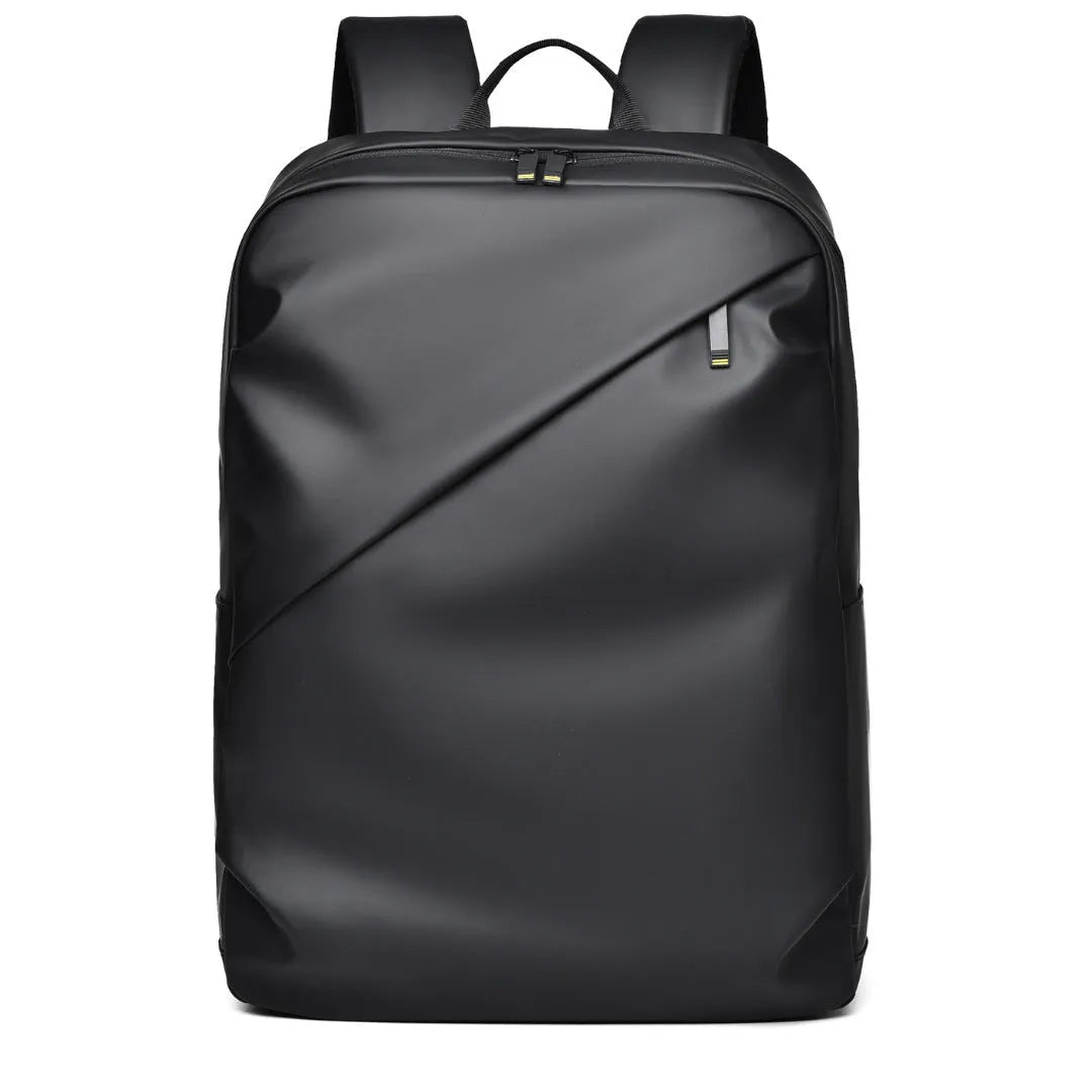 Men's waterproof backpack in black colour made from PU leather with large capacity design