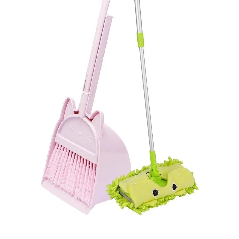 Plastic broom and dustpan set with non-stick rotating brush and storage holder in purple, green or beige