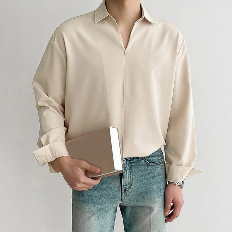 Men's loose lapels casual shirt in polyester blend fabric available in multiple colours