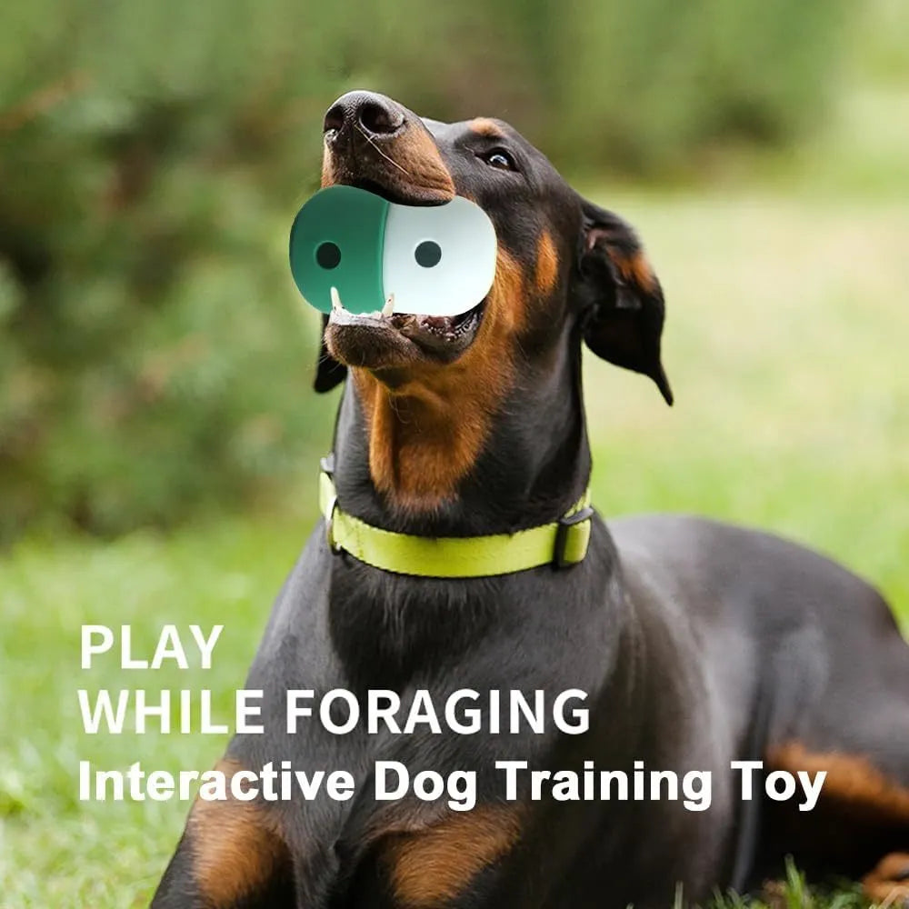 Food-grade silicone dog puzzle toy in yellow and blue colour combination