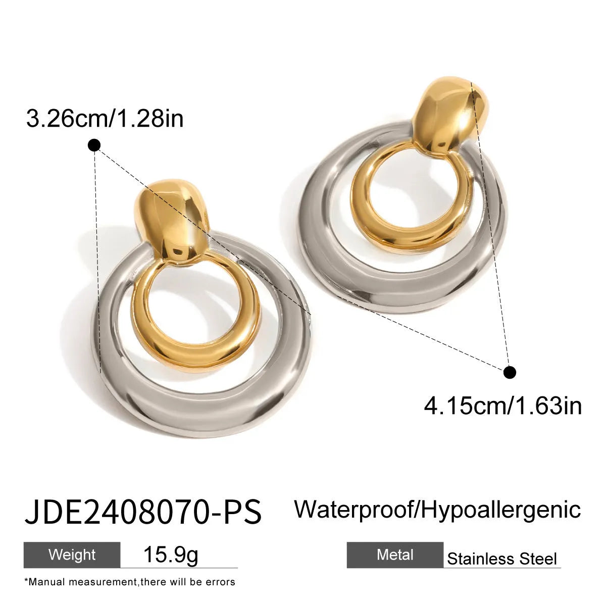 Gold plated titanium steel double layer hollow stud earrings with round geometric design