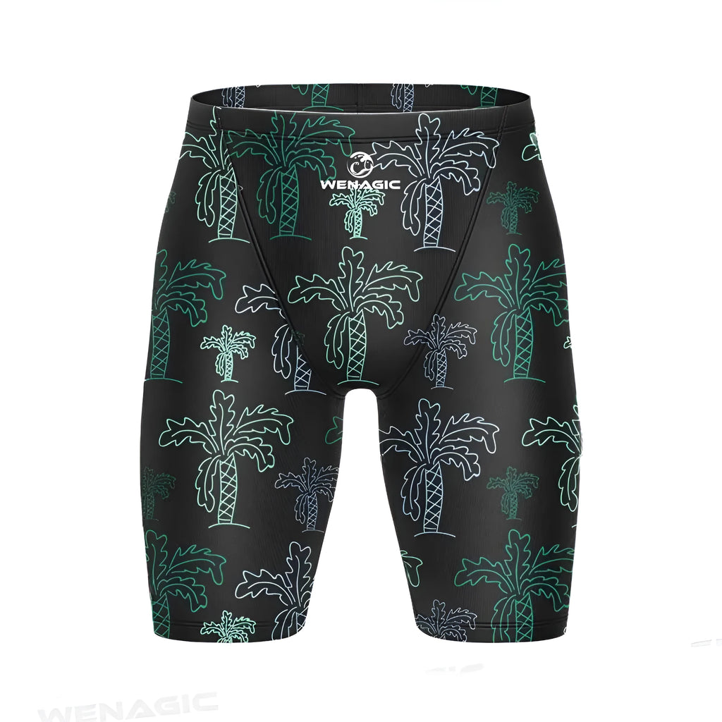 Men's Lycra swimming briefs in a pattern colour, showing the briefs style fit.