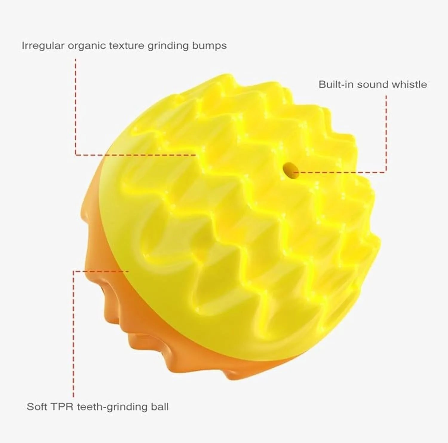 Blue or orange squeaky dog ball toy with spiky texture for dental cleaning and mental enrichment