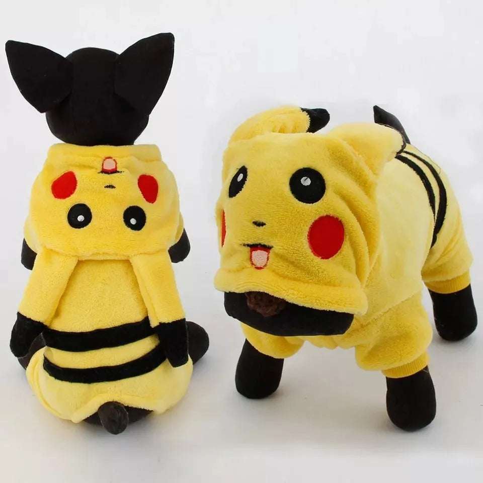 Fleece hooded pet coat for dogs and cats in cartoon design, available in six sizes