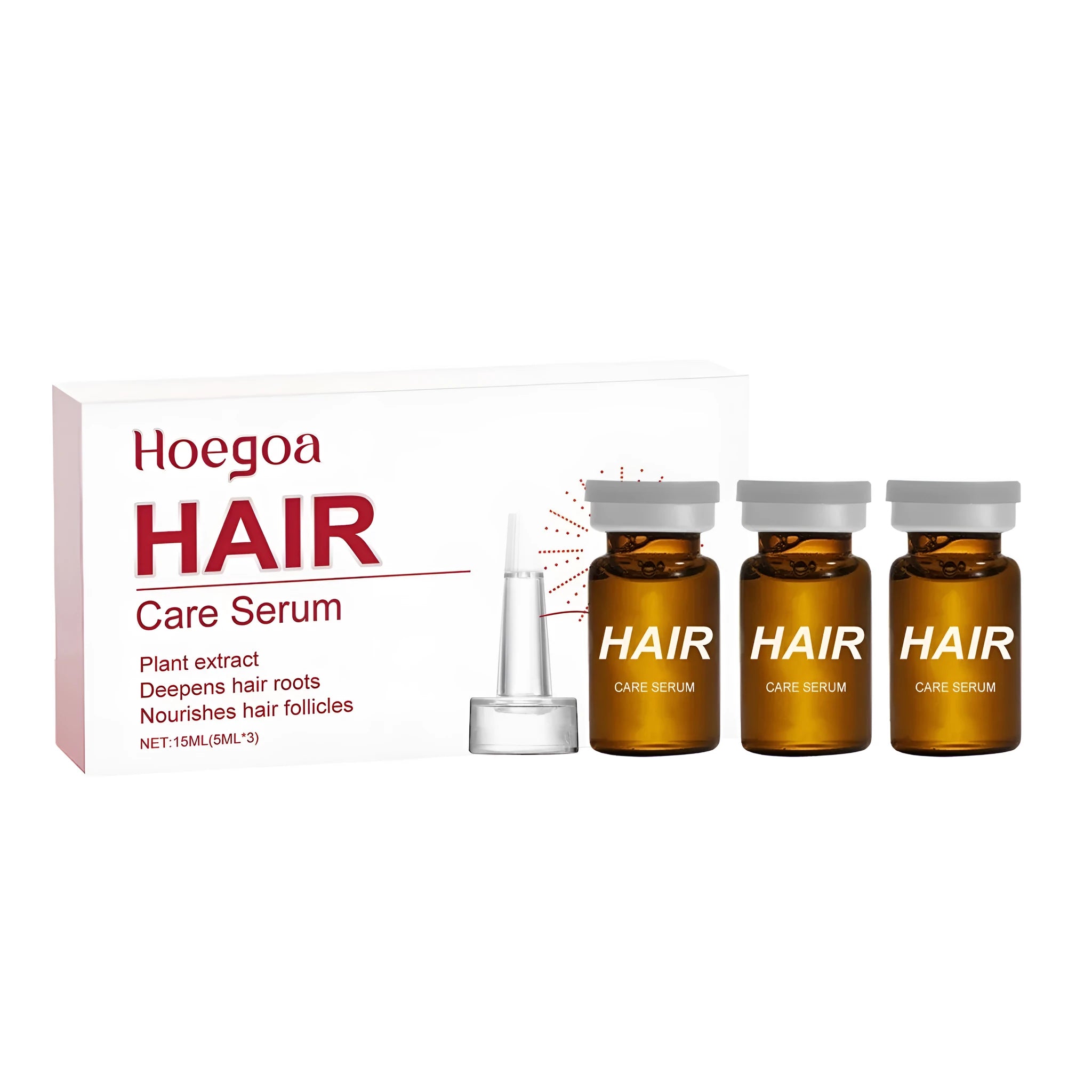 Three small bottles of nourishing hair root liquid with ginger and rosemary oils.