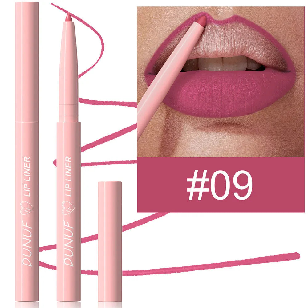 Velvet matte lip liner pencil in 12 colour shades for precise application