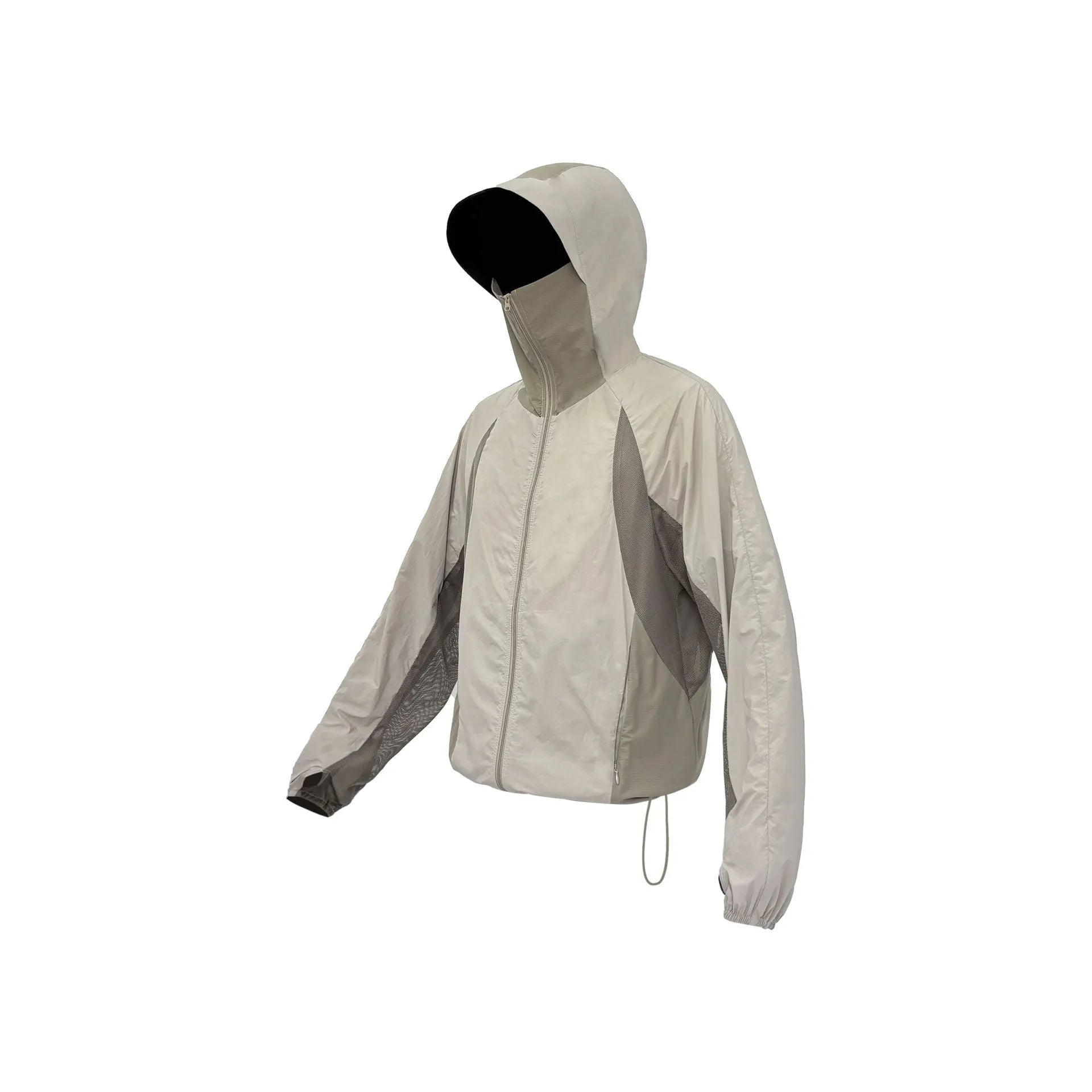 Mesh stitching sun protective nylon clothing in desert brown, red, blue, and light grey colours