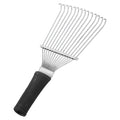 Stainless steel pet grooming rake comb for horses and dogs, 33 cm long with curved teeth.