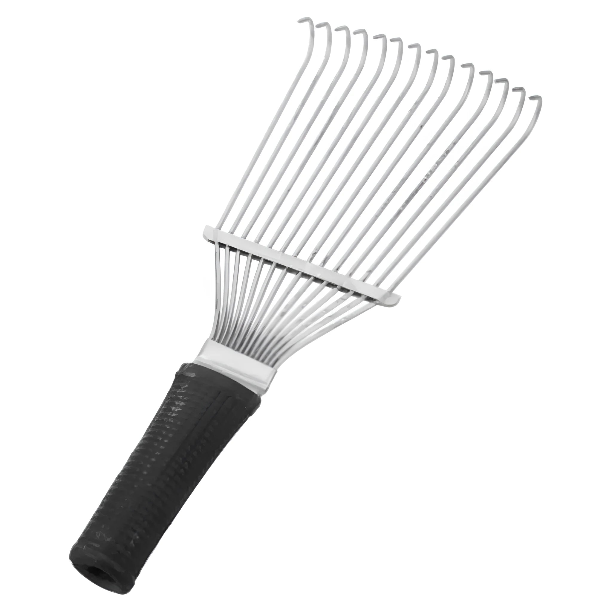 Stainless steel pet grooming rake comb for horses and dogs, 33 cm long with curved teeth.