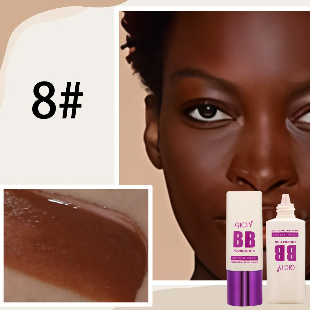 Feeding bottle format BB cream with applicator in 10 shade options for brightening coverage