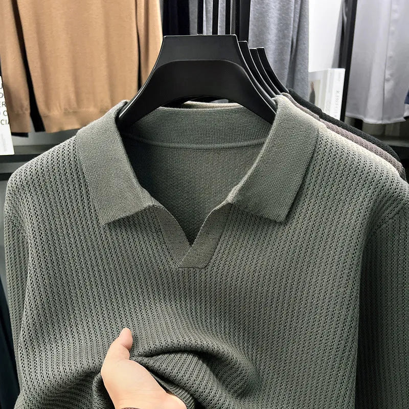 Men's loose pullover sweater in polyester blend fabric available in four colours for autumn casual wear