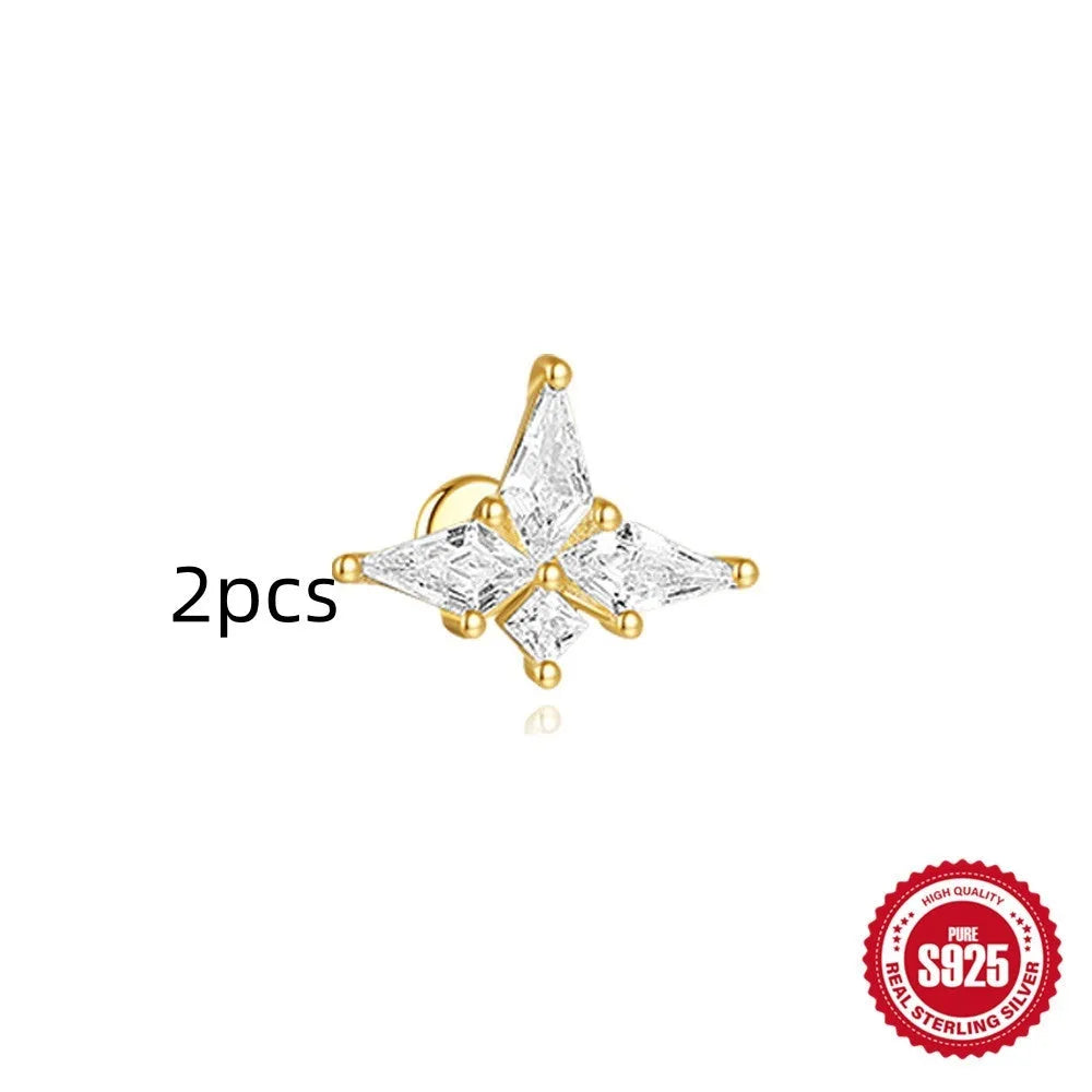 S925 sterling silver geometric kite earring with rhinestone chain tassel in gold colour.