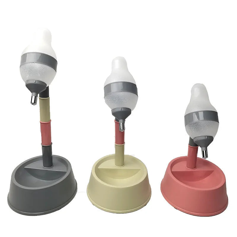 Adjustable pet standing water dispenser with detachable pole and steel nozzle in green grey or pink