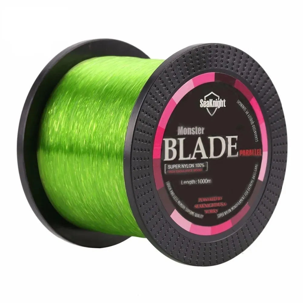 Seaknight1000 M spool of nylon monofilament fishing line in white, green, blue, yellow, or black.
