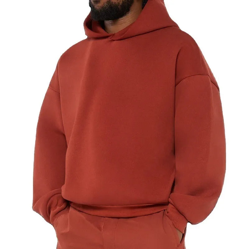 Men's grey fleece-lined cotton hoodie with pullover design and wool lining