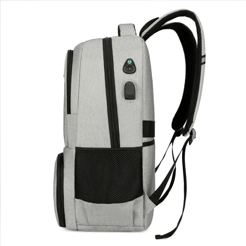 Light grey Oxford cloth insulated picnic backpack with curved shoulder straps and front pockets