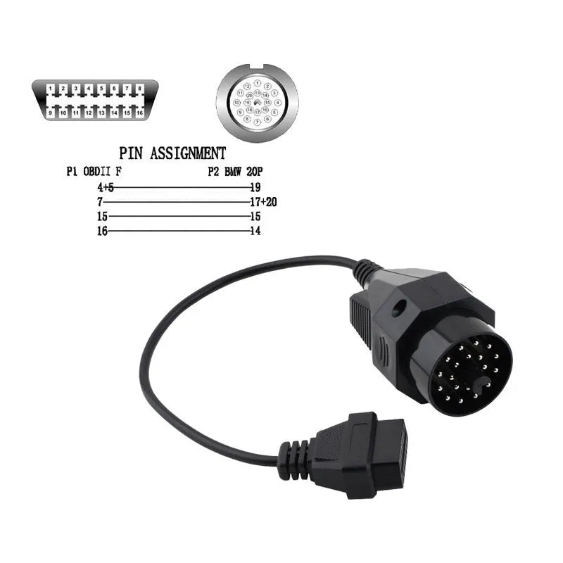 BMW 20 pin to OBD2 16 pin diagnostic adapter cable connector