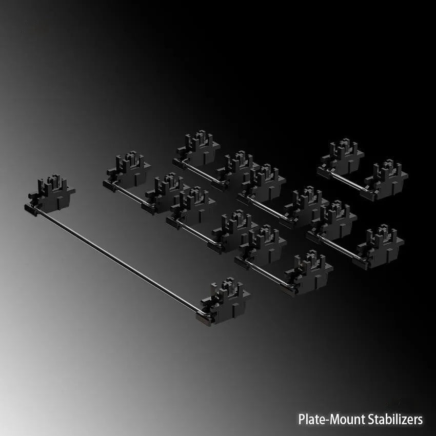 Keyboard stabiliser accessories in black and milky white colours with 6.25U and 7U size options