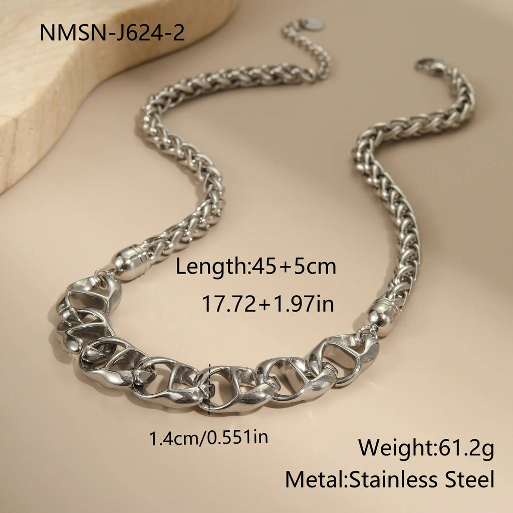 Stainless steel geometric pendant necklace with gold electroplating on regular chain