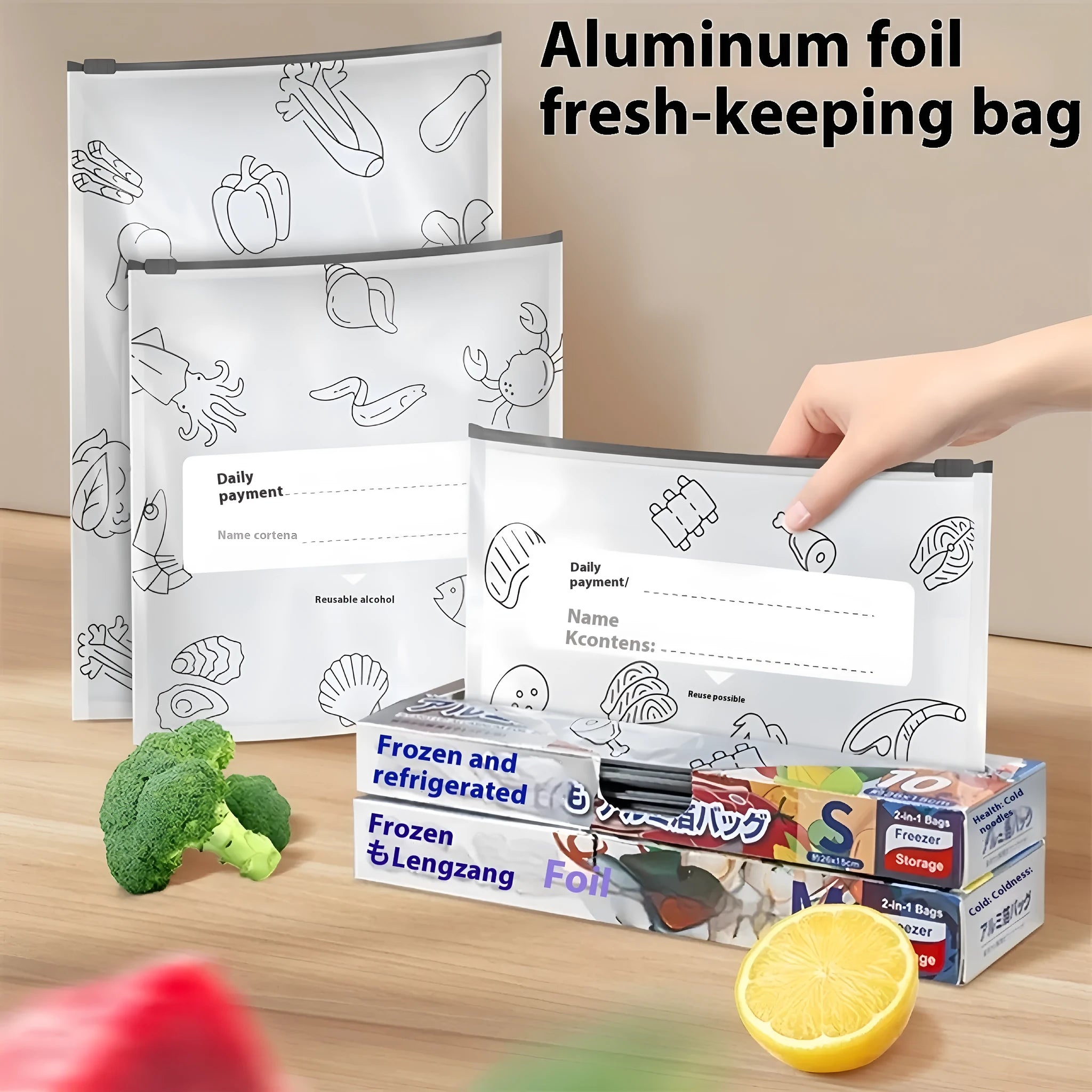 Aluminum foil sealed fresh-keeping bag in small, medium, and large sizes with bag and box style options